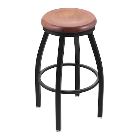 30 Swivel Bar Stool,Black Wrinkle,Med Maple Seat